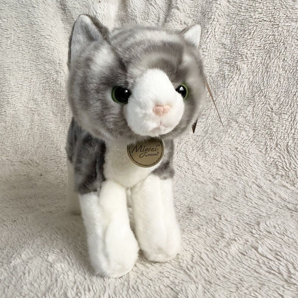 Aurora Miyoni Standing Grey Tabby Cat Realistic 8" Stuffed Animal Kitty New